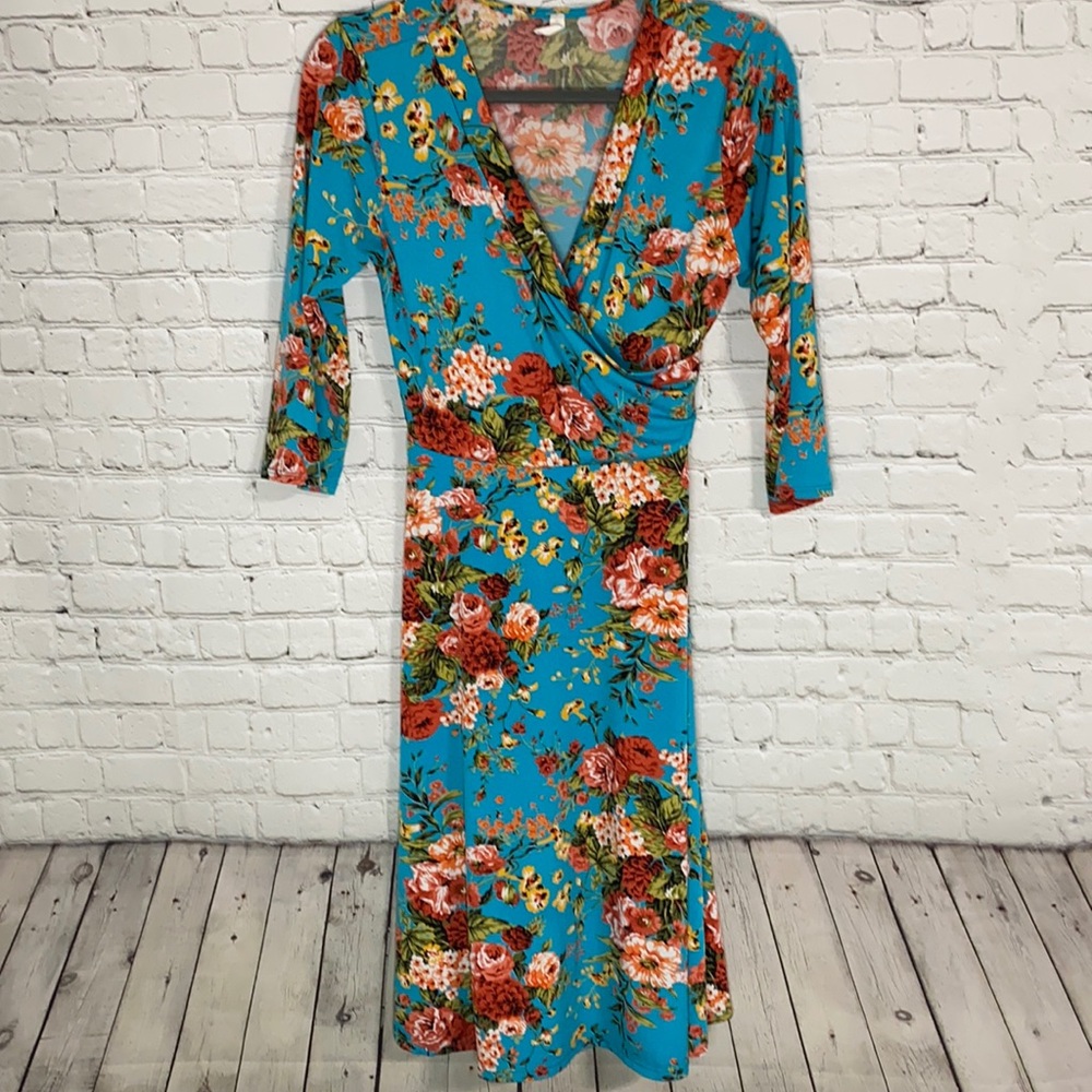 PinkBlush teal floral wrap dress size large